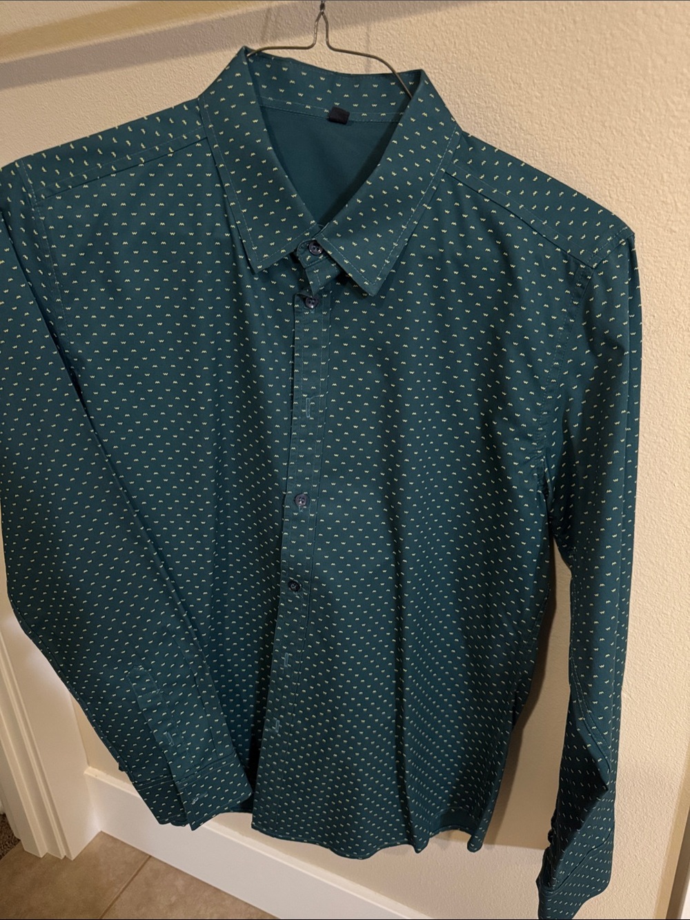 Men's Dark Green Patterned Long-Sleeve Shirt
